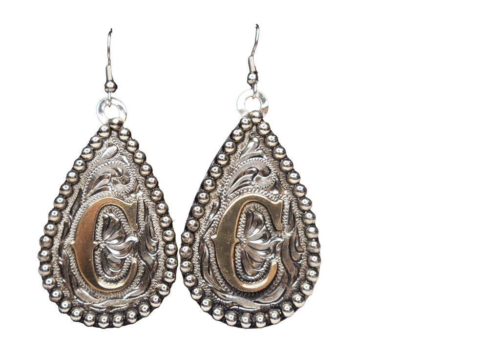 ER-3050  Teardrop Earrings With Cutout Initial