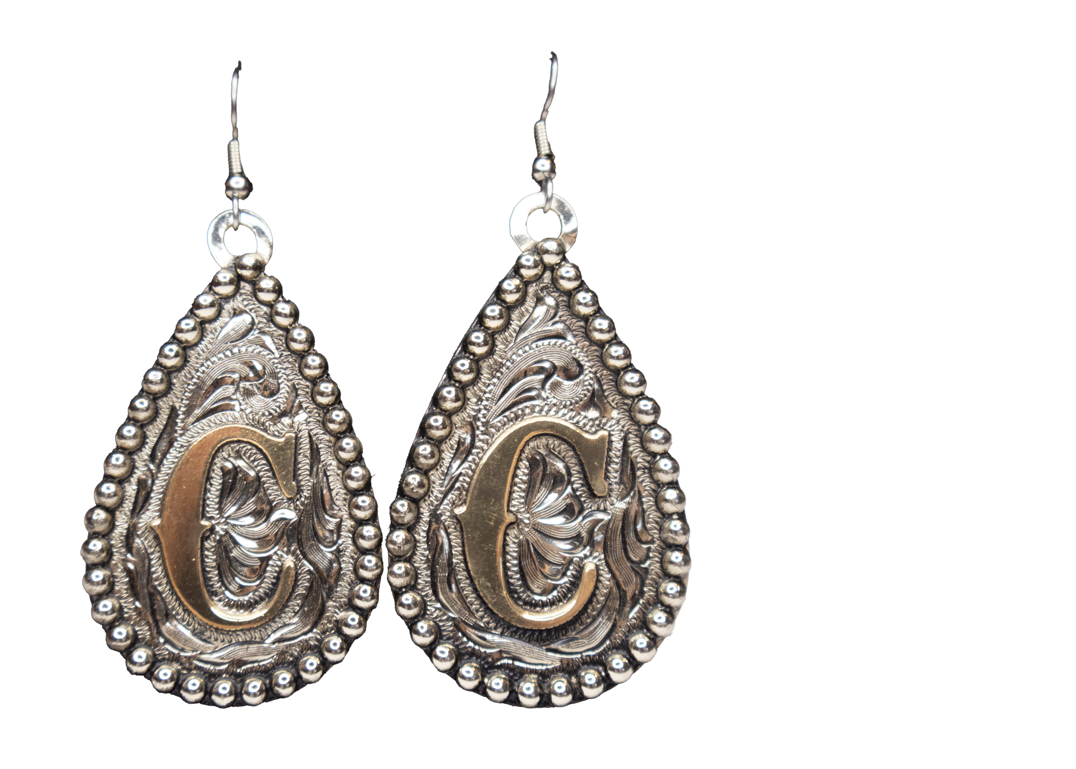 ER-3050  Teardrop Earrings With Cutout Initial